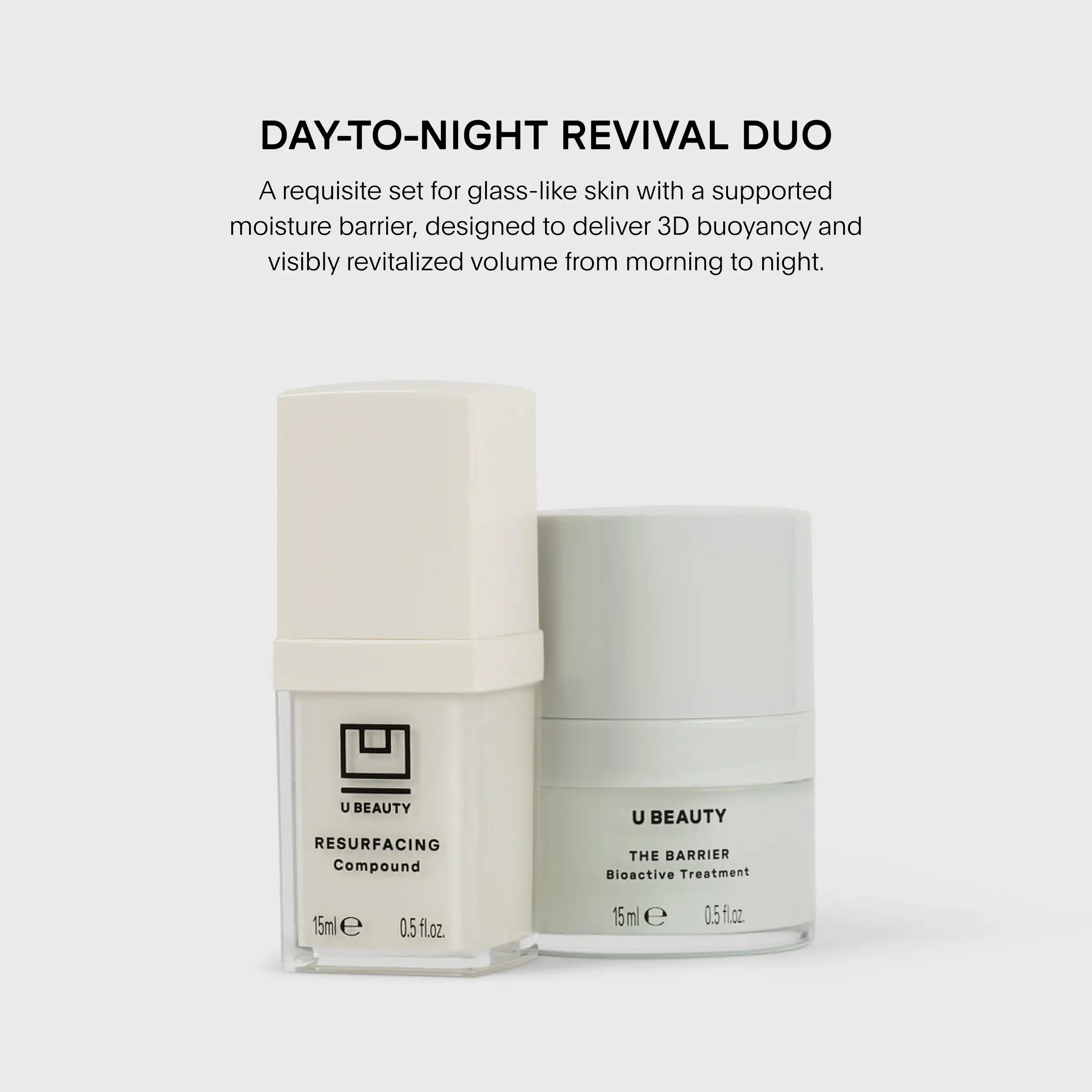 Two cream-colored skincare bottles labeled 