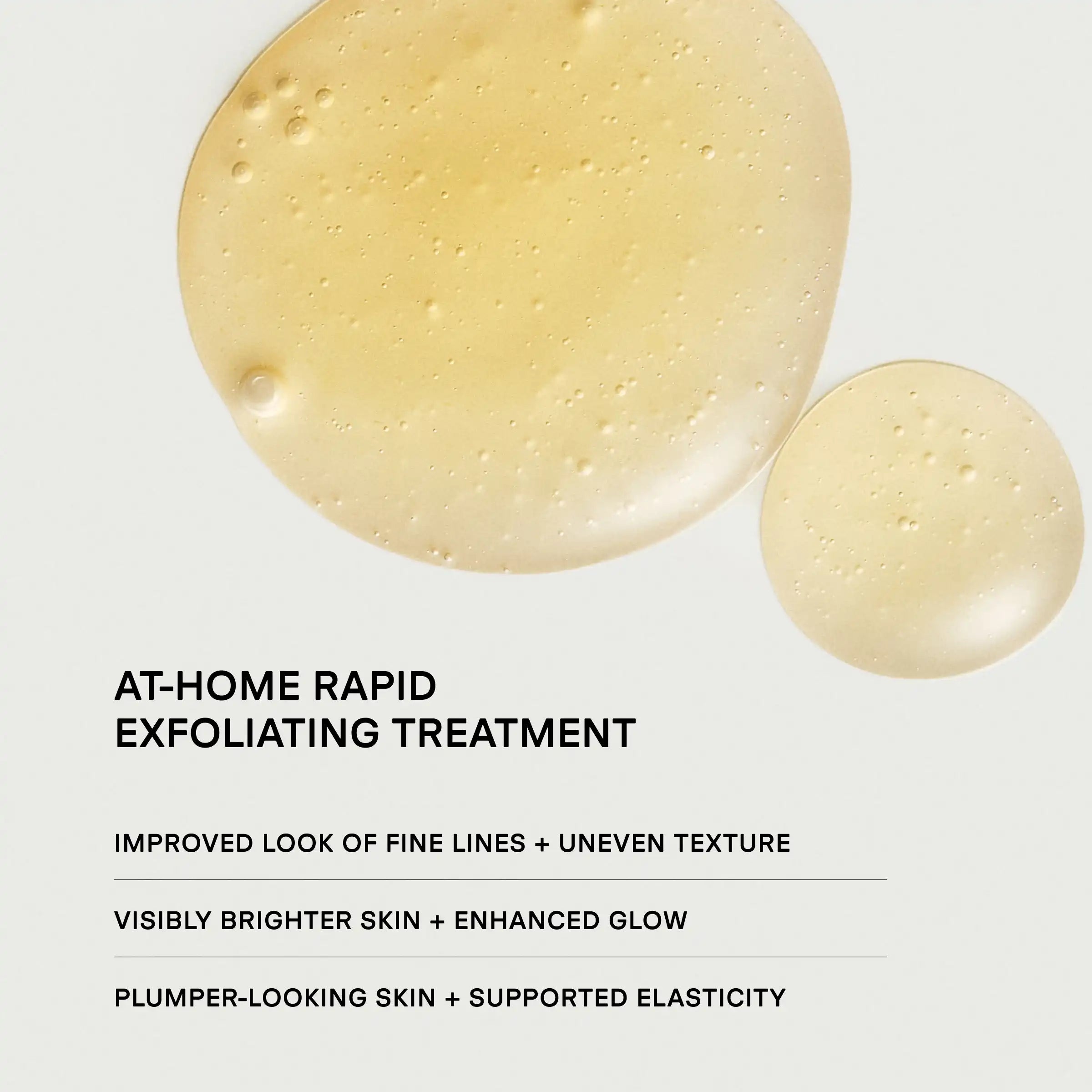 Pale yellow gel product shown in two droplets against a white background.