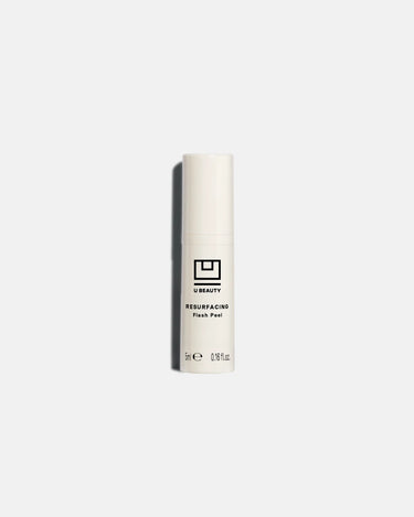 Small white cylindrical bottle of U Beauty Resurfacing Flash Peel 5ml skincare product.
